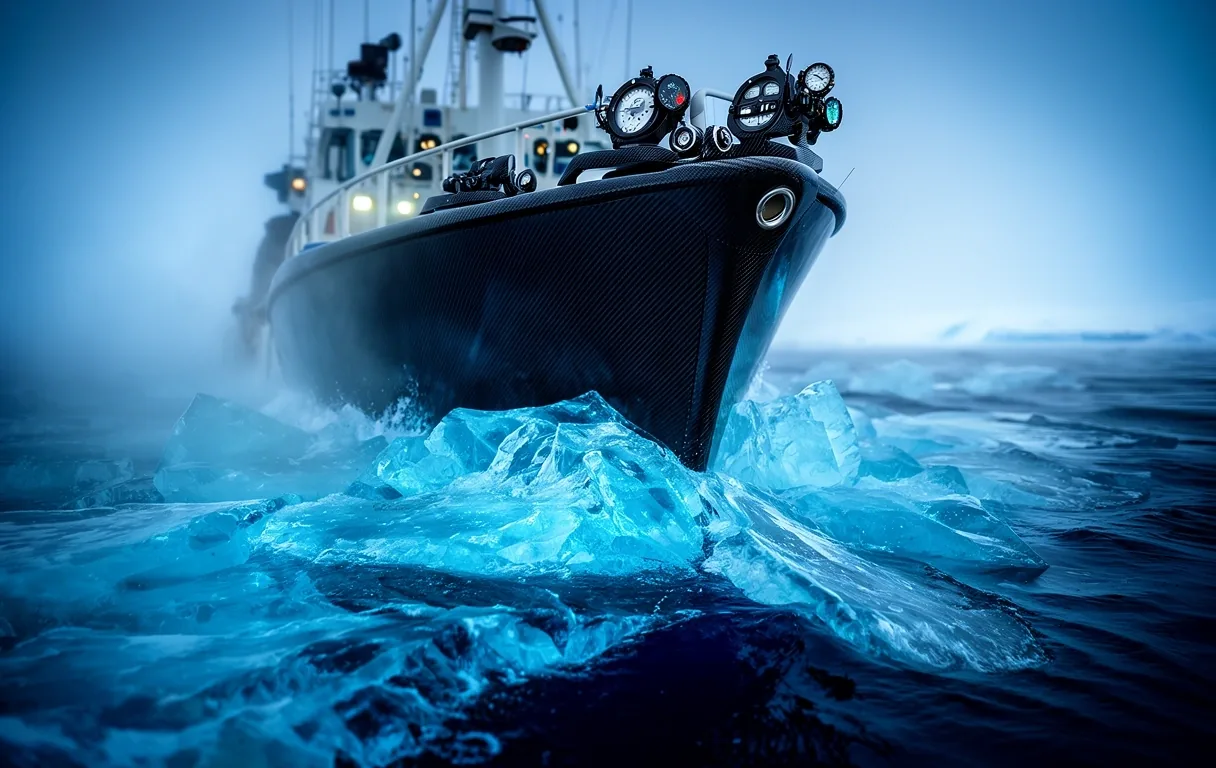 Arctic exploration vessel in frozen waters