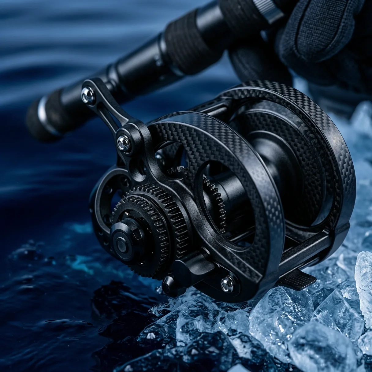 Advanced arctic fishing reel closeup