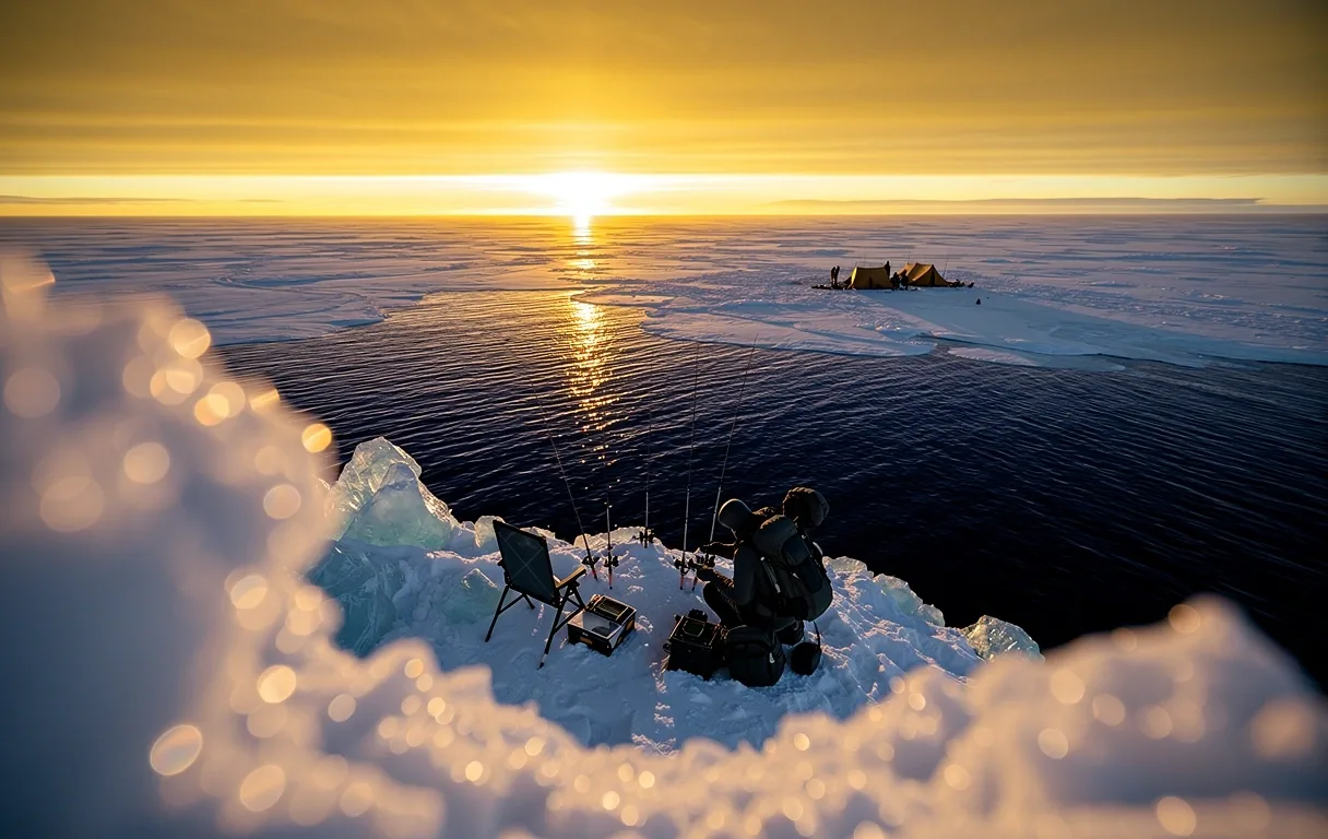 Midnight sun over a frozen arctic horizon
